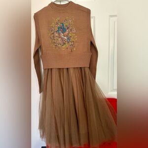 Elegant Knit & Tulle Two-Piece Dress Set –Perfect for Christmas，Holiday Parties